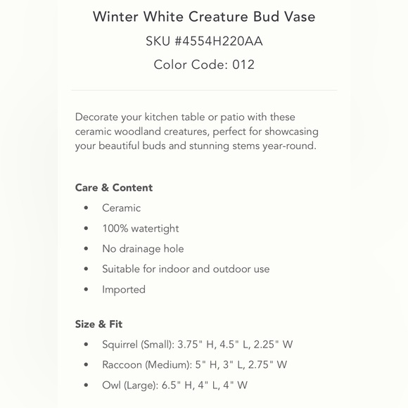 COPY - COPY - NWT. NIB Anthropologie Winter White Creature Bud Vase. Squirrel. … - Picture 6 of 7